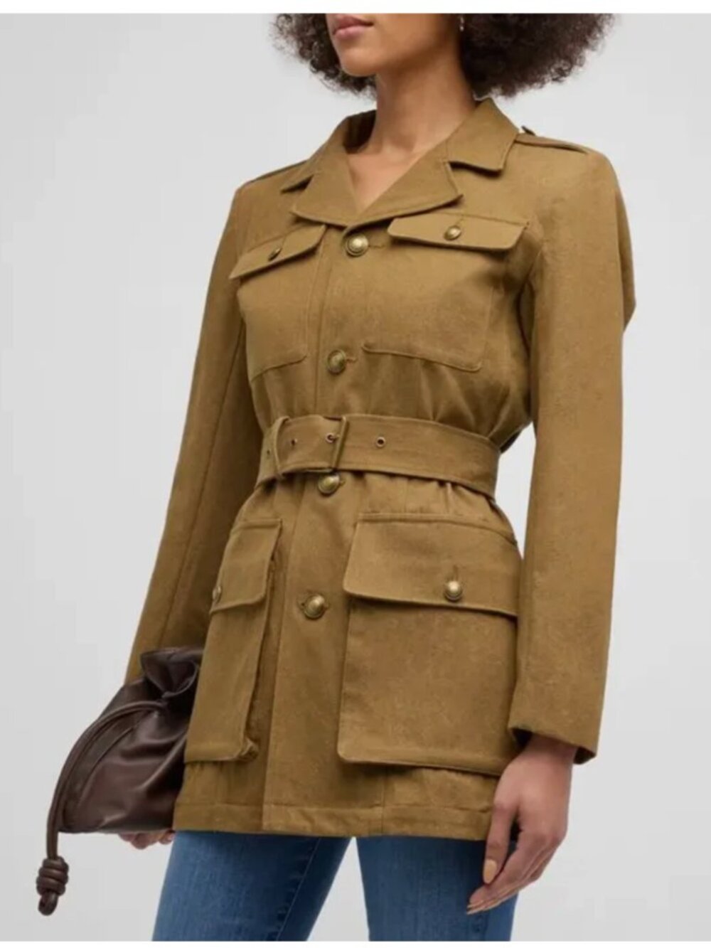 FRAME Camel Belted Utility Jacket tan olive green collared s small